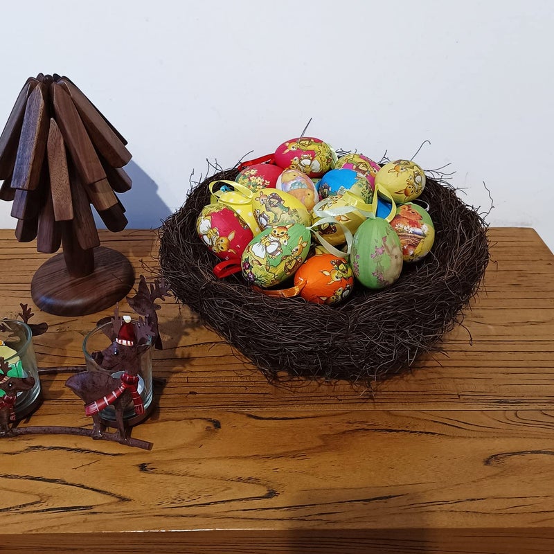 Gardeningwill 12pcs Vintage Style Paper Mache Foam Egg Hanging Ornaments Easter Decoration - Image 3